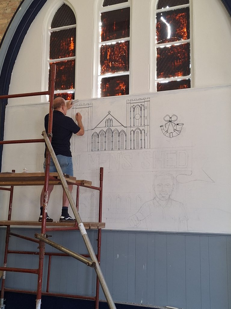 Laying out the mural design